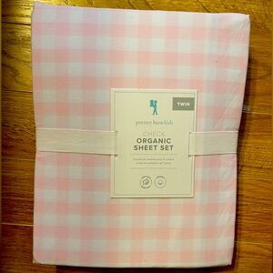NWT Pottery Barn Organic Twin Sheets. White and Pink plaid pattern.